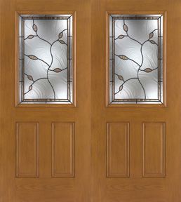 WDMA 68x80 Door (5ft8in by 6ft8in) Exterior Oak Fiberglass Impact Door 1/2 Lite Avonlea 6ft8in Double 1