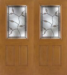 WDMA 68x80 Door (5ft8in by 6ft8in) Exterior Oak Fiberglass Impact Door 1/2 Lite Avonlea 6ft8in Double 1