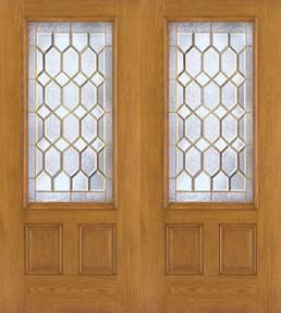 WDMA 68x80 Door (5ft8in by 6ft8in) Exterior Oak Fiberglass Impact Door 3/4 Lite Crystalline 6ft8in Double 2-Panel 1