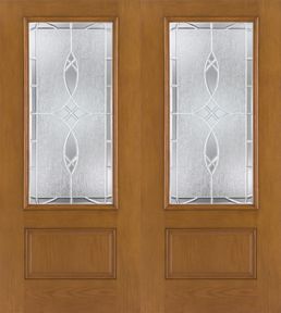 WDMA 68x80 Door (5ft8in by 6ft8in) Exterior Oak Fiberglass Impact Door 3/4 Lite Blackstone 6ft8in Double 1