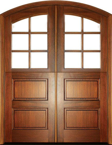 WDMA 72x108 Door (6ft by 9ft) Exterior Mahogany Craftsman 2 Panel Horizontal 6 Lite Double Door/Arch Top 1