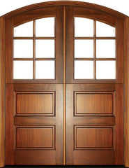 WDMA 72x108 Door (6ft by 9ft) Exterior Mahogany Craftsman 2 Panel Horizontal 6 Lite Double Door/Arch Top 1