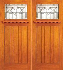 WDMA 72x84 Door (6ft by 7ft) Exterior Mahogany Mission Style Double Front Doors Triple Leaded Glass 1