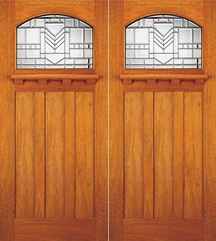 WDMA 72x84 Door (6ft by 7ft) Exterior Mahogany Craftsman Style Double Door Arched Lite Glass 1