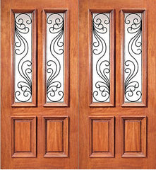 WDMA 72x96 Door (6ft by 8ft) Exterior Mahogany Twin Lite House Double Door with Ironwork 1