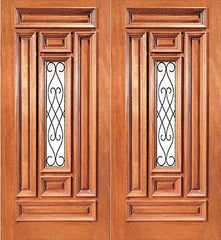 WDMA 72x96 Door (6ft by 8ft) Exterior Mahogany Center Lite House Double Door with Ironwork 1