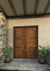 WDMA 72x96 Door (6ft by 8ft) Exterior Barn Mahogany Arch Top 2 Panel Rustic-Old World Home Style or Interior Double Door with Corner Straps / Straps 1