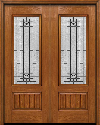 WDMA 72x96 Door (6ft by 8ft) Exterior Cherry 96in Plank Panel 3/4 Lite Double Entry Door Courtyard Glass 1