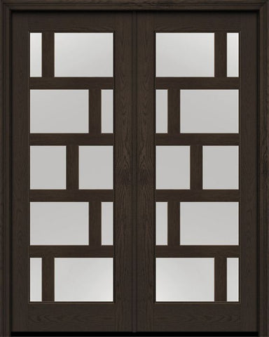 WDMA 72x96 Door (6ft by 8ft) Exterior Oak Contemporary Asymmetrical 10 Lite 8ft0in Full Lite Flush-Glazed Fiberglass Double Door 1