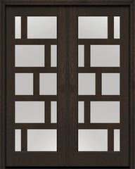 WDMA 72x96 Door (6ft by 8ft) Exterior Oak Contemporary Asymmetrical 10 Lite 8ft0in Full Lite Flush-Glazed Fiberglass Double Door 1