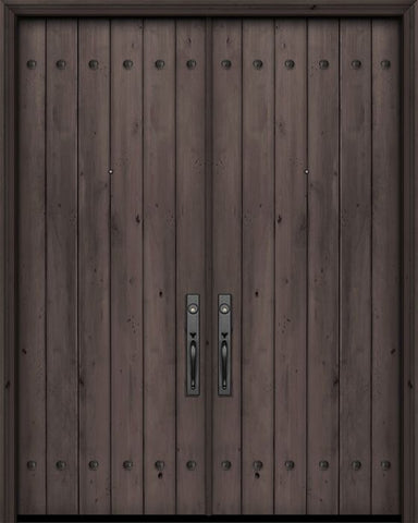WDMA 72x96 Door (6ft by 8ft) Exterior Swing Knotty Alder 36in x 96in Double Square Top Plank Estancia Alder Door with Clavos 1