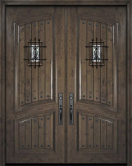 WDMA 72x96 Door (6ft by 8ft) Exterior Knotty Alder 36in x 96in Double Square Top Arch 2 Panel V-Grooved Estancia Alder Door with Speakeasy / Clavos 1