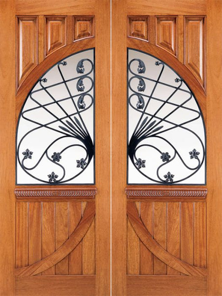 WDMA 72x96 Door (6ft by 8ft) Exterior Mahogany Solid Double Doors Old World Forged Iron 1