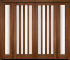 WDMA 76x80 Door (6ft4in by 6ft8in) Exterior Swing Mahogany Modern Slim 4 Glass Shaker Double Entry Door Sidelights 4