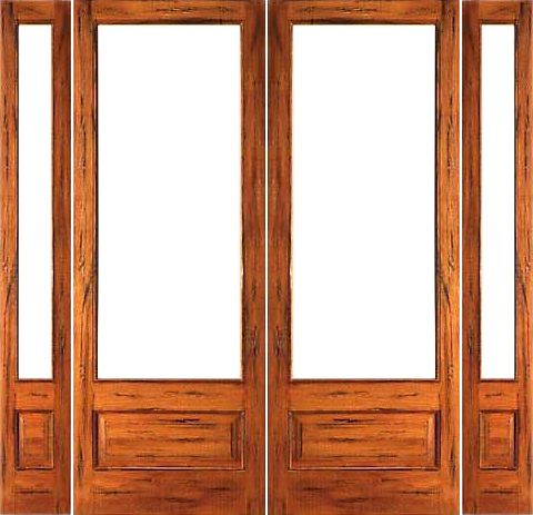 WDMA 76x96 Door (6ft4in by 8ft) Patio Tropical Hardwood Rustic-1-lite-P/B French Solid IG Glass Double Door Sidelights 1