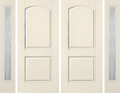 WDMA 80x80 Door (6ft8in by 6ft8in) Exterior Smooth 2 Panel Soft Arch Star Double Door 2 Sides Chinchilla Full Lite 1