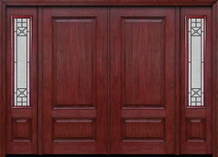 WDMA 84x80 Door (7ft by 6ft8in) Exterior Cherry Two Panel Double Entry Door Sidelights Courtyard Glass 1