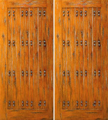 WDMA 84x80 Door (7ft by 6ft8in) Exterior Knotty Alder Double Door Log Home Clavos 1