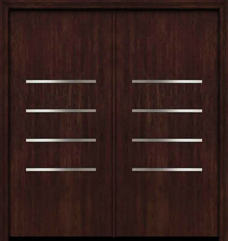 WDMA 84x80 Door (7ft by 6ft8in) Exterior Cherry Contemporary Stainless Steel Bars Double Fiberglass Entry Door FC671SS 1