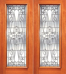 WDMA 84x96 Door (7ft by 8ft) Exterior Mahogany Double Door Decorative Floral Beveled Glass Full lite 1