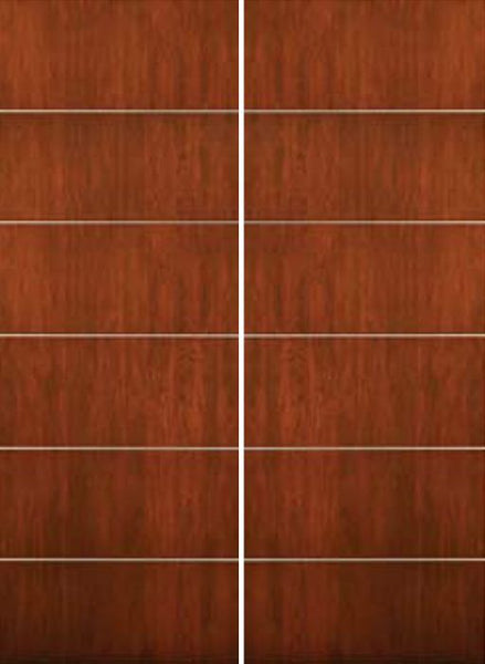 WDMA 84x96 Door (7ft by 8ft) Exterior Cherry 96in Contemporary Lines Horizontal Aluminum Bar Double Entry Door 1