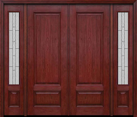 WDMA 84x96 Door (7ft by 8ft) Exterior Cherry 96in Two Panel Double Entry Door Sidelights Waterside Glass 1