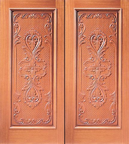 WDMA 84x96 Door (7ft by 8ft) Exterior Mahogany Double Door Hand Carved One Panel 1