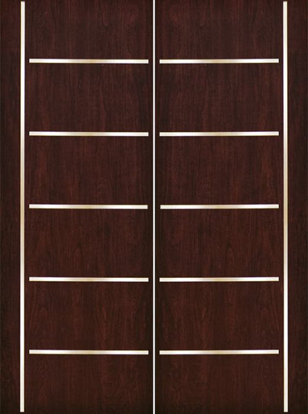 WDMA 84x96 Door (7ft by 8ft) Exterior Cherry 96in Contemporary Stainless Steel Bars Double Fiberglass Entry Door FC876SS 1