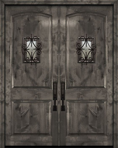 WDMA 84x96 Door (7ft by 8ft) Exterior Knotty Alder 42in x 96in Double Arch 2 Panel Estancia Alder Door with Speakeasy 1