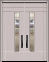 WDMA 84x96 Door (7ft by 8ft) Exterior Smooth 42in x 96in Double Santa Barbara Solid Contemporary Door w/Textured Glass 1