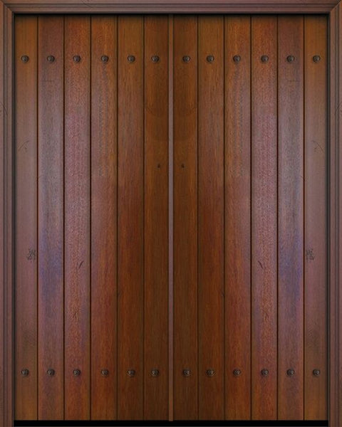 WDMA 84x96 Door (7ft by 8ft) Exterior Swing Mahogany 42in x 96in Double Square Top Plank Portobello Door with Clavos 1