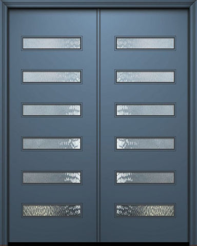 WDMA 84x96 Door (7ft by 8ft) Exterior Smooth 42in x 96in Double Beverly Solid Contemporary Door w/Textured Glass 1