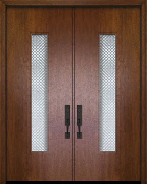 WDMA 84x96 Door (7ft by 8ft) Exterior Mahogany 42in x 96in Double Malibu Solid Contemporary Door w/Metal Grid 1