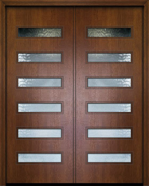 WDMA 84x96 Door (7ft by 8ft) Exterior Mahogany 42in x 96in Double Beverly Contemporary Door w/Textured Glass 1