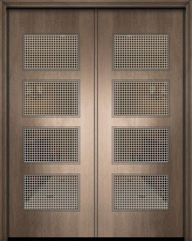 WDMA 84x96 Door (7ft by 8ft) Exterior Mahogany 42in x 96in Double Santa Monica Contemporary Door w/Metal Grid 1
