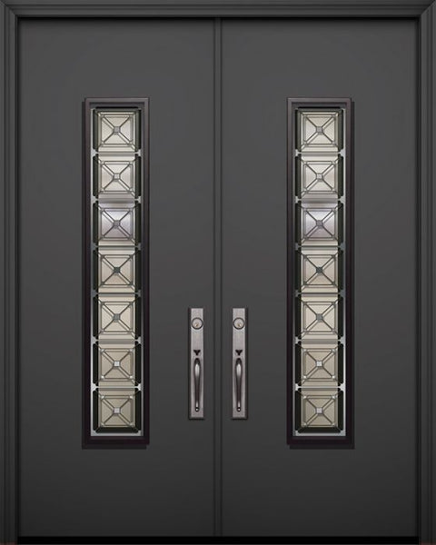 WDMA 84x96 Door (7ft by 8ft) Exterior Smooth 42in x 96in Double Malibu Solid Contemporary Door with Speakeasy 1