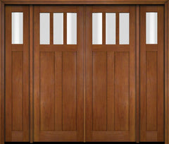 WDMA 86x80 Door (7ft2in by 6ft8in) Exterior Swing Mahogany 3 Horizontal Lite Craftsman Double Entry Door Sidelights 4