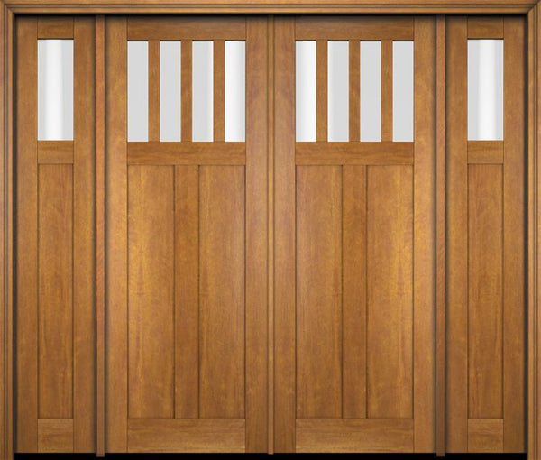 WDMA 86x80 Door (7ft2in by 6ft8in) Exterior Swing Mahogany 4 Horizontal Lite Craftsman Double Entry Door Sidelights 1