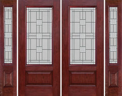 WDMA 88x80 Door (7ft4in by 6ft8in) Exterior Cherry 3/4 Lite 1 Panel Double Entry Door Sidelights MO Glass 1