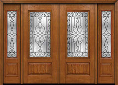 WDMA 88x80 Door (7ft4in by 6ft8in) Exterior Cherry Plank Panel 3/4 Lite Double Entry Door Sidelights Wyngate Glass 1