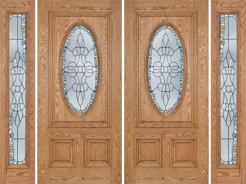 WDMA 96x80 Door (8ft by 6ft8in) Exterior Oak Watson Double Door/2side w/ Tiffany Glass 1