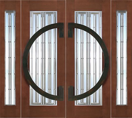 WDMA 96x96 Door (8ft by 8ft) Exterior Mahogany Double 2-1/4in Thick Doors Sidelights Art Glass Iron Work 1
