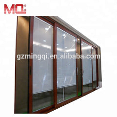 wood grain aluminum glass sliding door with built-in blinds on China WDMA